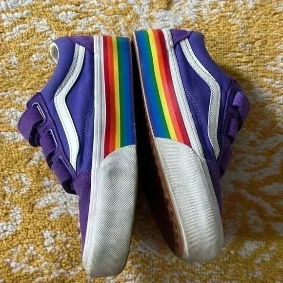 Vans purple platform suede rainbow pride Velcro sneakers 6.5 - Picture 3 of 8